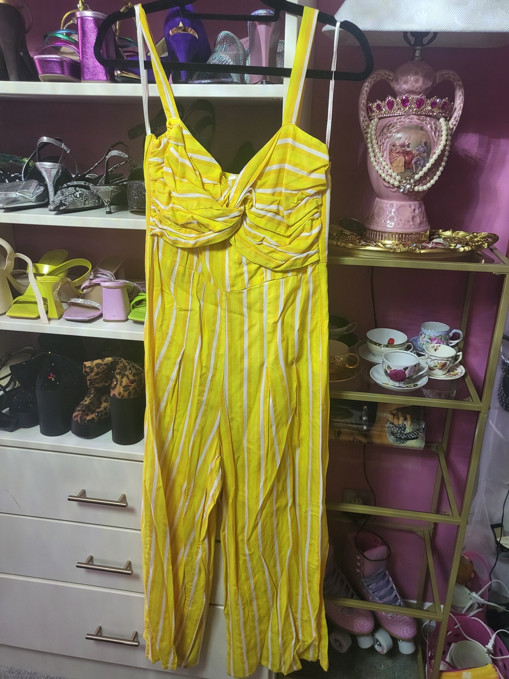 Yellow Striped Sleeveless Jumpsuit